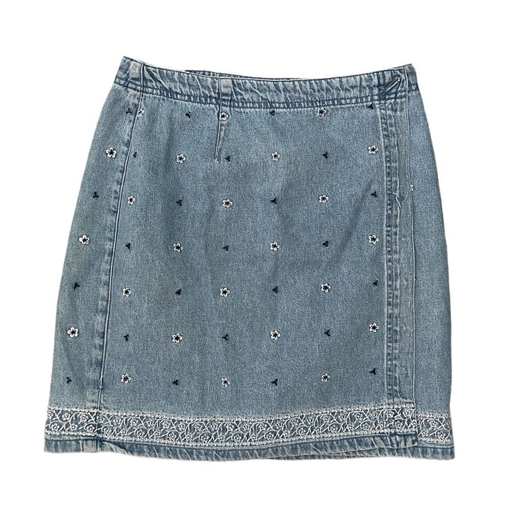 STO Susquehanna Trail Outfitters Vintage Mini Denim Wrap Skirt Floral Size 6
